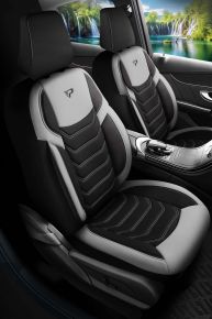 Set aus Stoffsitzbezügen Manavgat in schwarz-grau mit modernen Nähten, kompatibel mit SMART FORFOUR