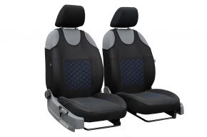 Universal Auto-Sitzbezüge aus Stoff MOTIVE geeignet für Volkswagen Touran, schwarz mit blauen Nähten, 2 Stück