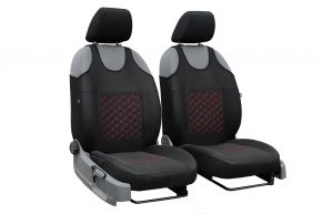 Universal Auto-Sitzbezüge aus Stoff MOTIVE geeignet für Skoda Praktik, schwarz mit roten Nähten, 2 Stück