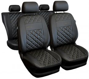 Set schwarze Universal Perfect Line Autositzbezüge aus Öko-Leder mit beigen Nähten – kompatibel mit LAND ROVER FREELANDER