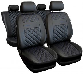 Set schwarze Universal Perfect Line Autositzbezüge aus Öko-Leder mit blauen Nähten – kompatibel mit LAND ROVER FREELANDER