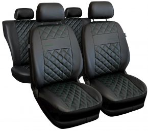 Set schwarze Universal Perfect Line Autositzbezüge aus Öko-Leder mit grünen Nähten – kompatibel mit LAND ROVER FREELANDER