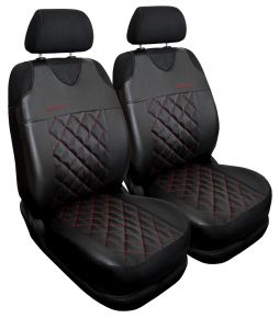 Set mit 2 roten Universal-Sitzbezügen aus gestepptem Öko-Leder Perfect Line+ für Vordersitze – kompatibel mit VOLKSWAGEN LUPO
