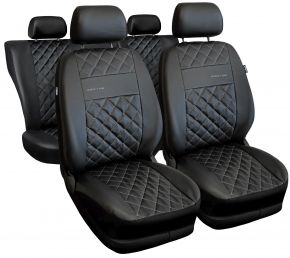 Set schwarze Universal Perfect Line Autositzbezüge aus Öko-Leder mit silbernen Nähten – kompatibel mit VOLKSWAGEN AMAROK