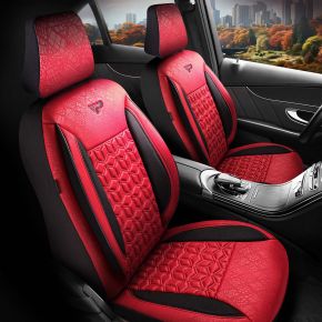 Set aus Stoffsitzbezügen Senegal in rot-schwarz mit modernen Nähten, kompatibel mit SMART FORFOUR