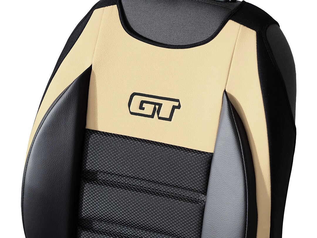 Detail der Rückenlehne GT Ergonomic mit Kunstleder und Polsterstoff
