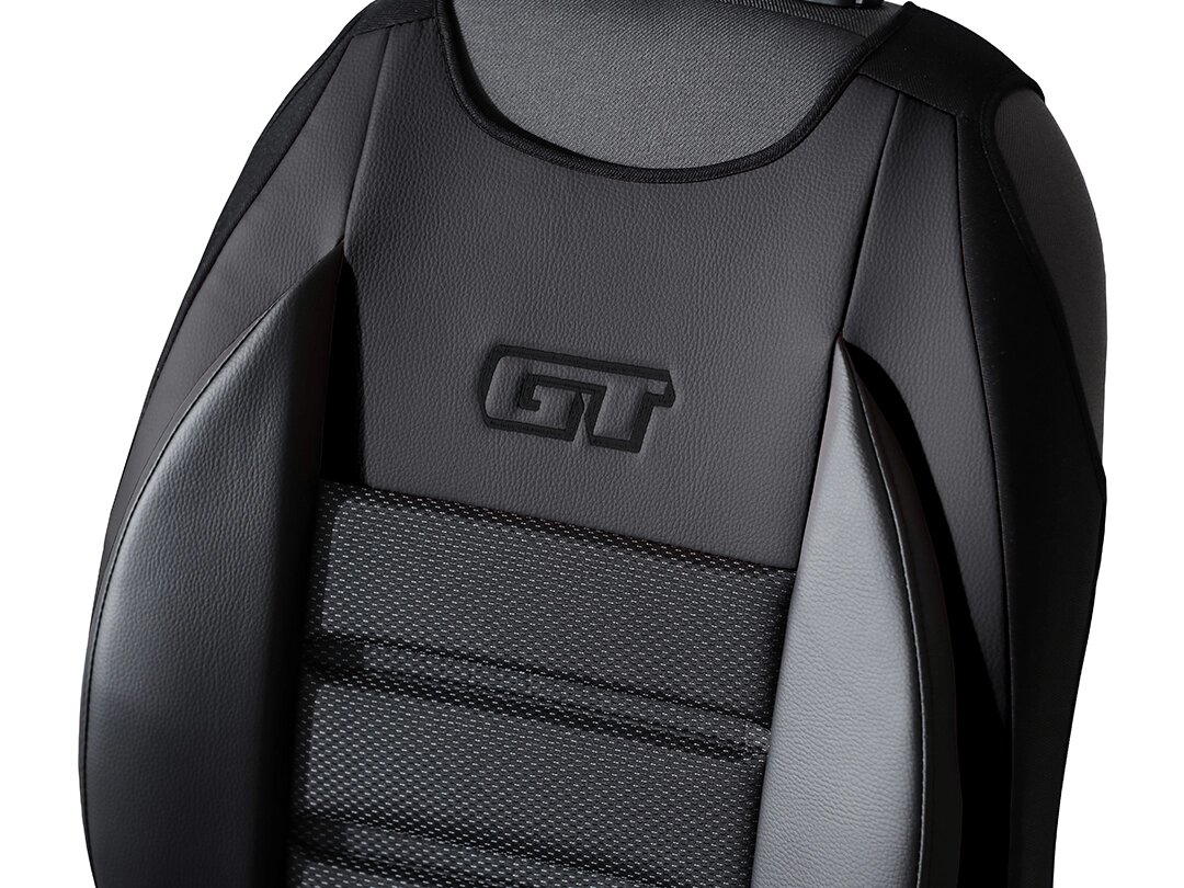 Detail der Rückenlehne GT Ergonomic mit Kunstleder und Polsterstoff
