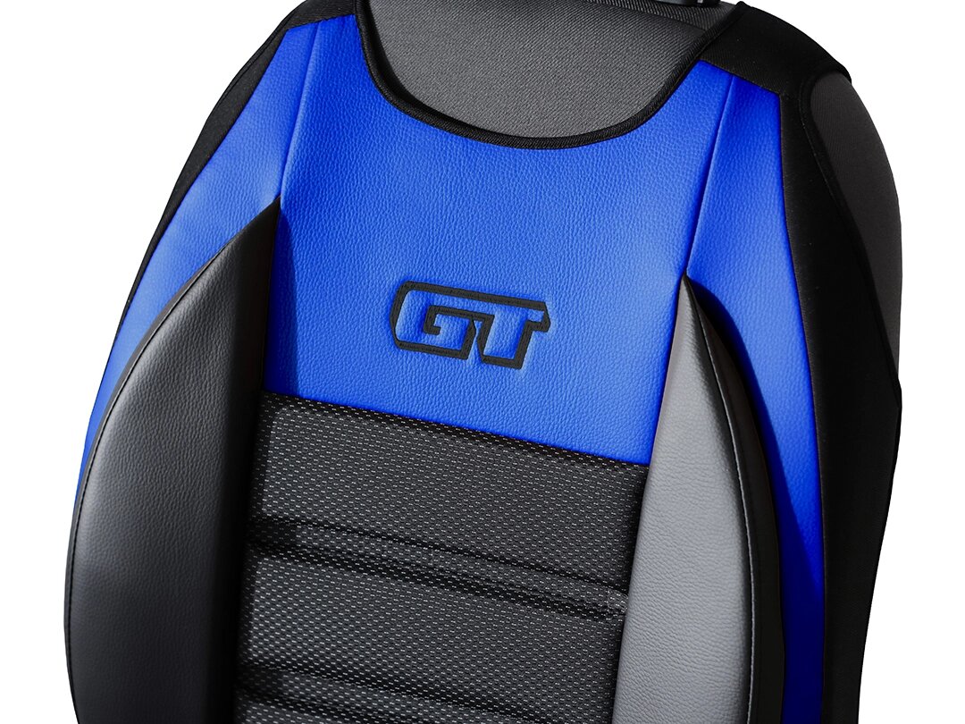 Detail der Rückenlehne GT Ergonomic mit Kunstleder und Polsterstoff
