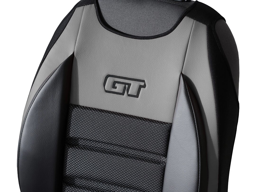 Detail der Rückenlehne GT Ergonomic mit Kunstleder und Polsterstoff