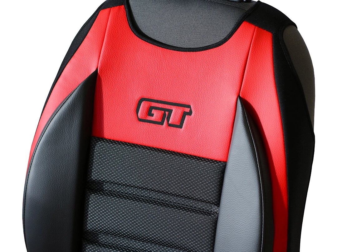 Detail der Rückenlehne GT Ergonomic mit Kunstleder und Polsterstoff