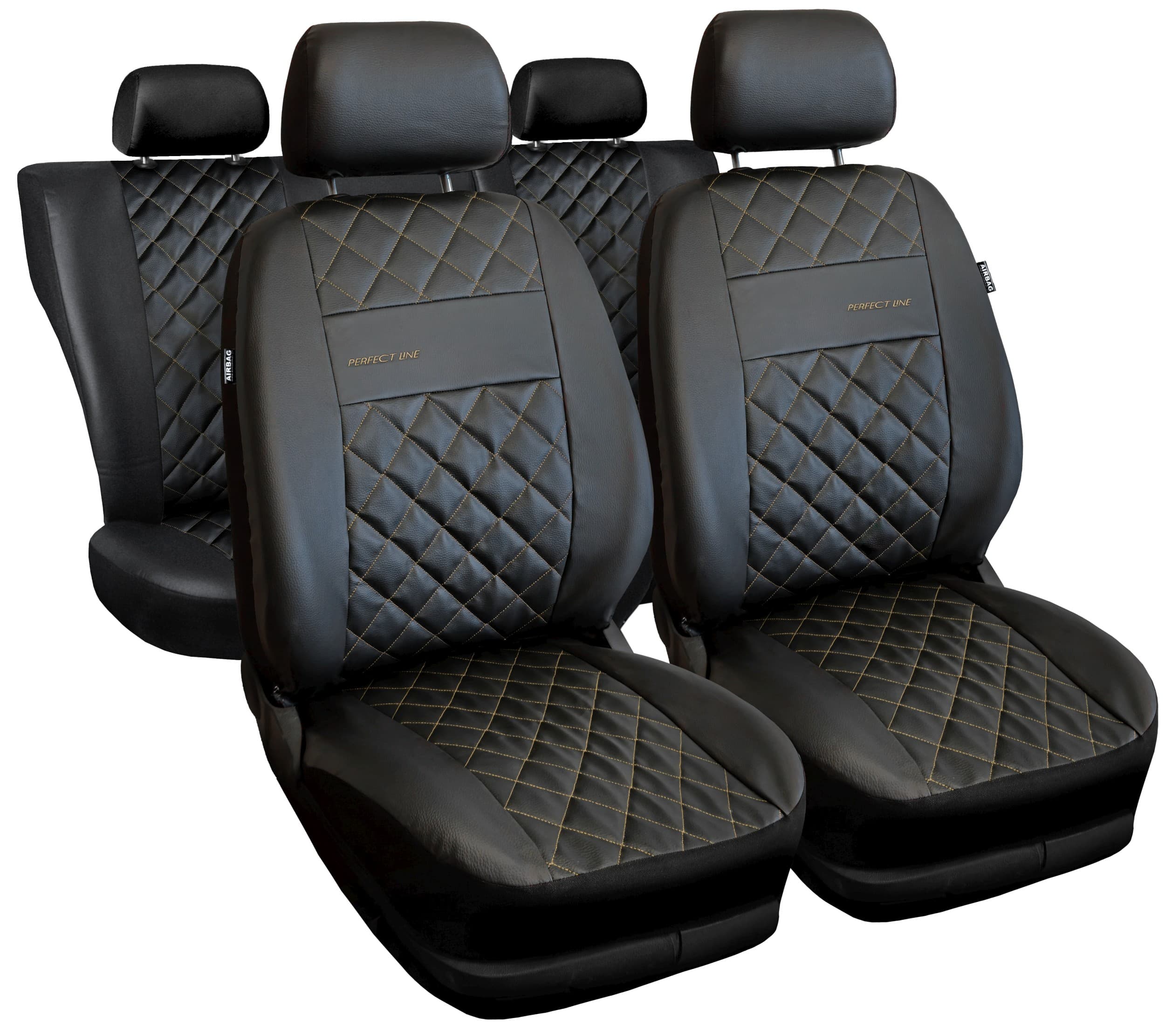 Universal Autositzbezüge Perfect Line Set in Schwarz mit beigen Nähten