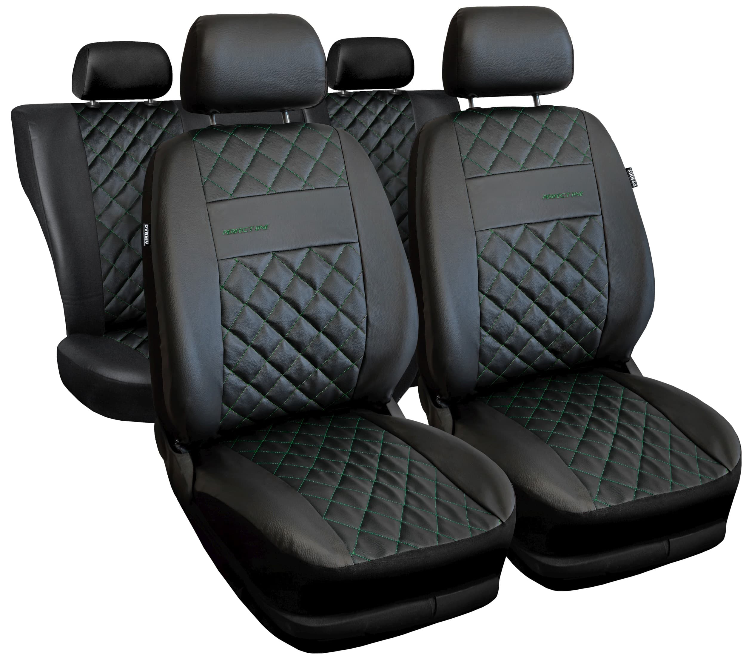 Universal Autositzbezüge Perfect Line Set in Schwarz mit grünen Nähten