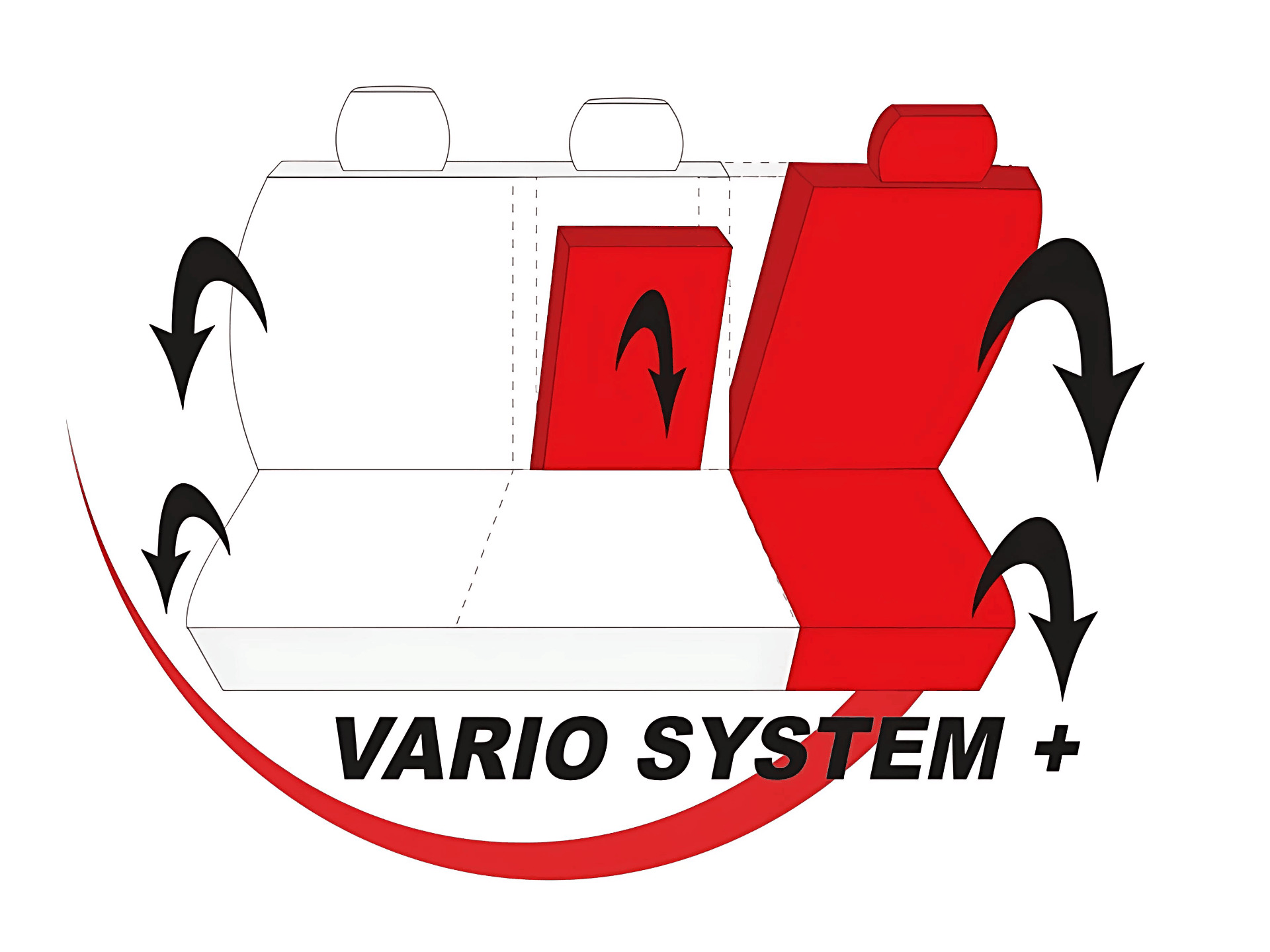 Funktionsschema des Vario+ Systems für geteilte Rücksitze