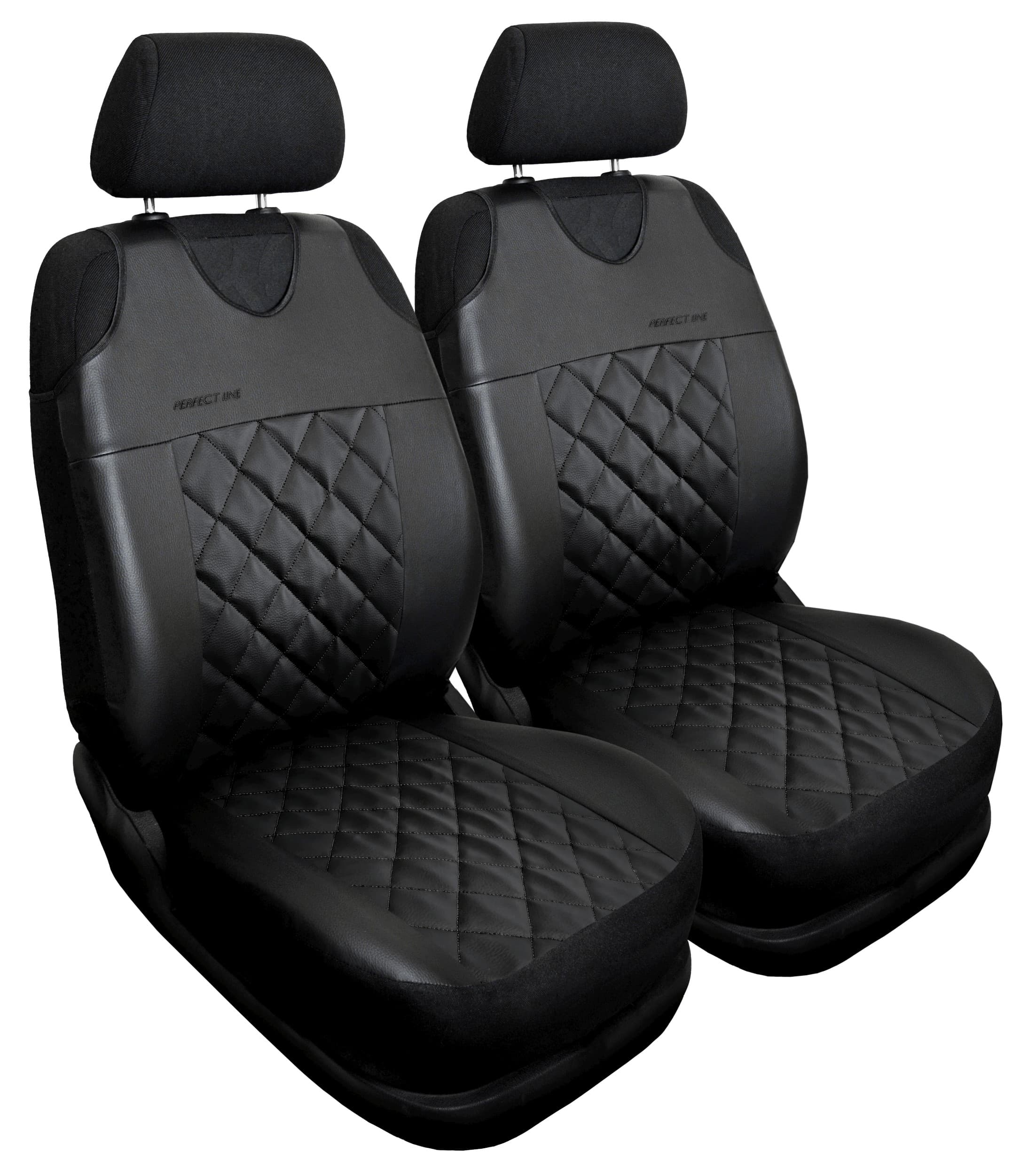 Set aus schwarzen Perfect Line+ Autositzbezügen auf den Vordersitzen
