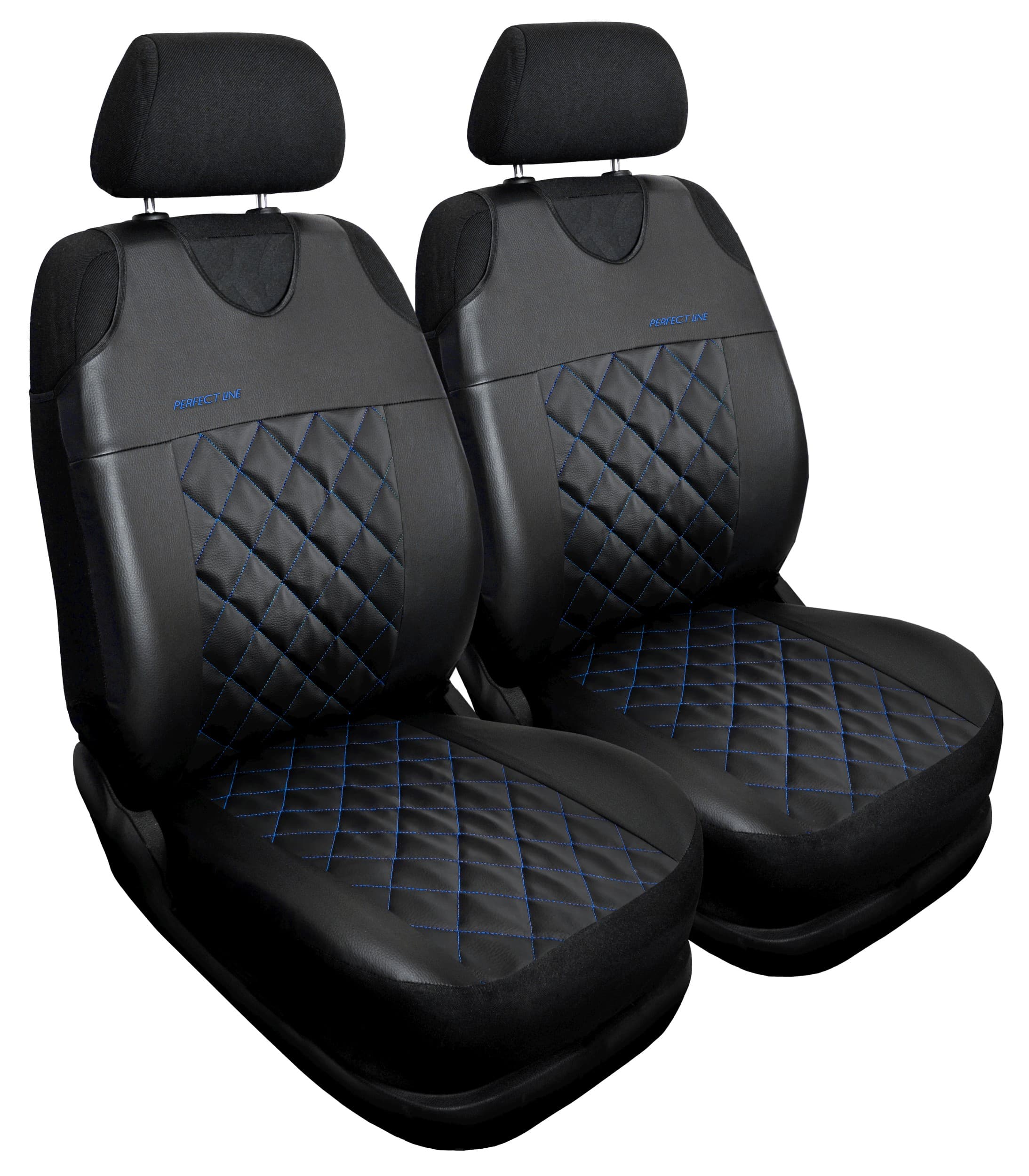 Set aus blauen Perfect Line+ Autositzbezügen auf den Vordersitzen