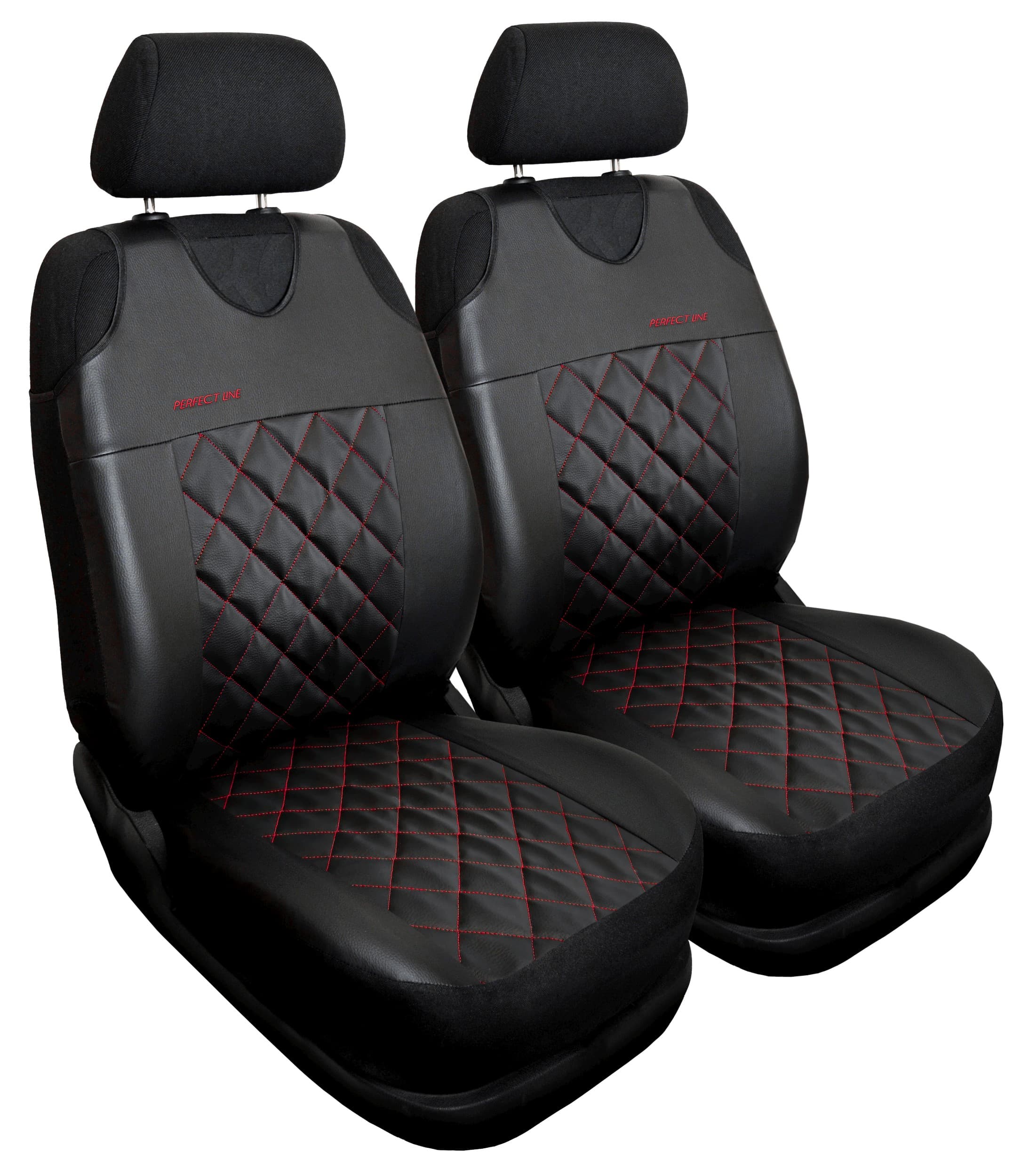 Set aus roten Perfect Line+ Autositzbezügen auf den Vordersitzen