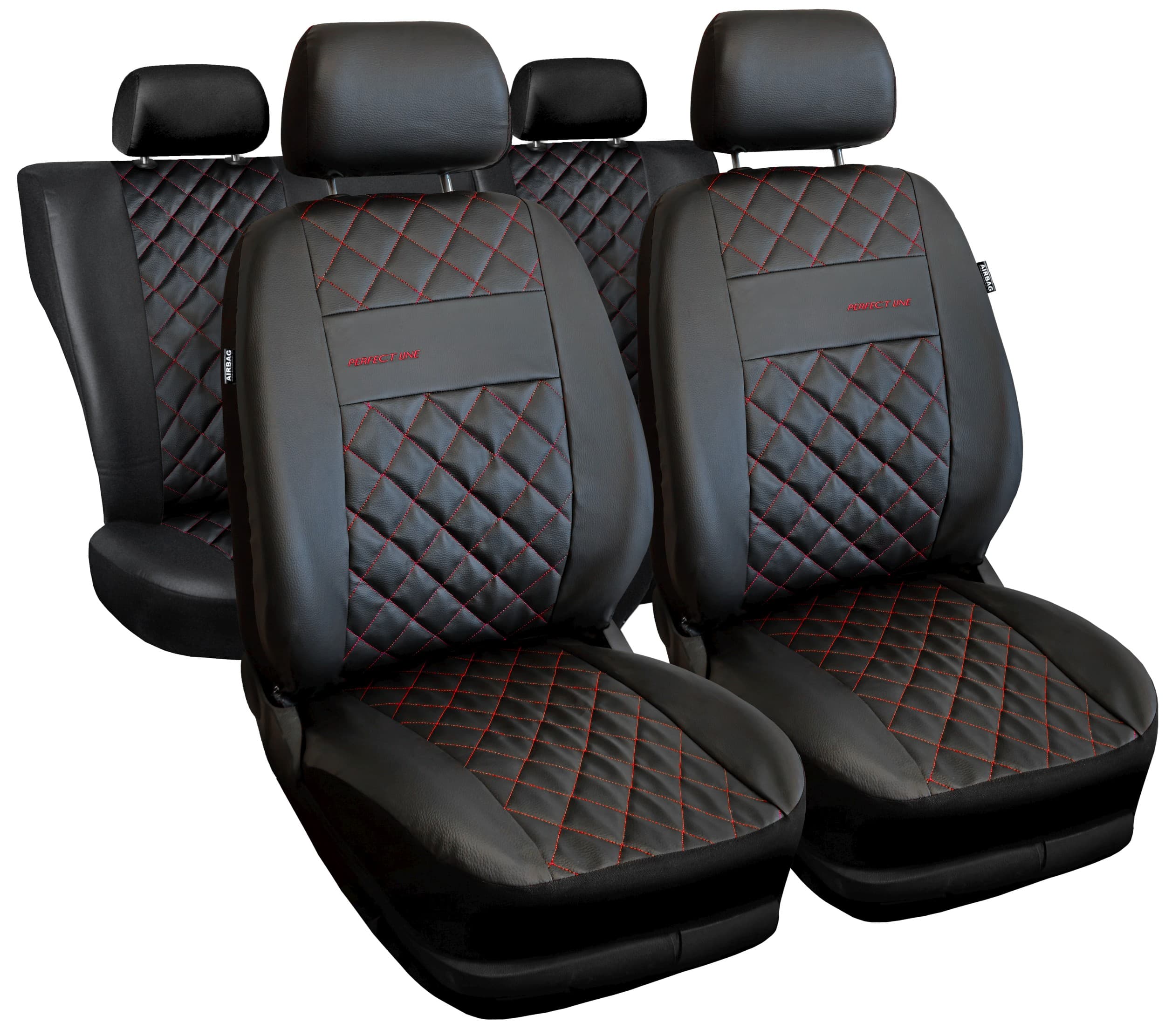 Universal Autositzbezüge Perfect Line Set in Schwarz mit roten Nähten