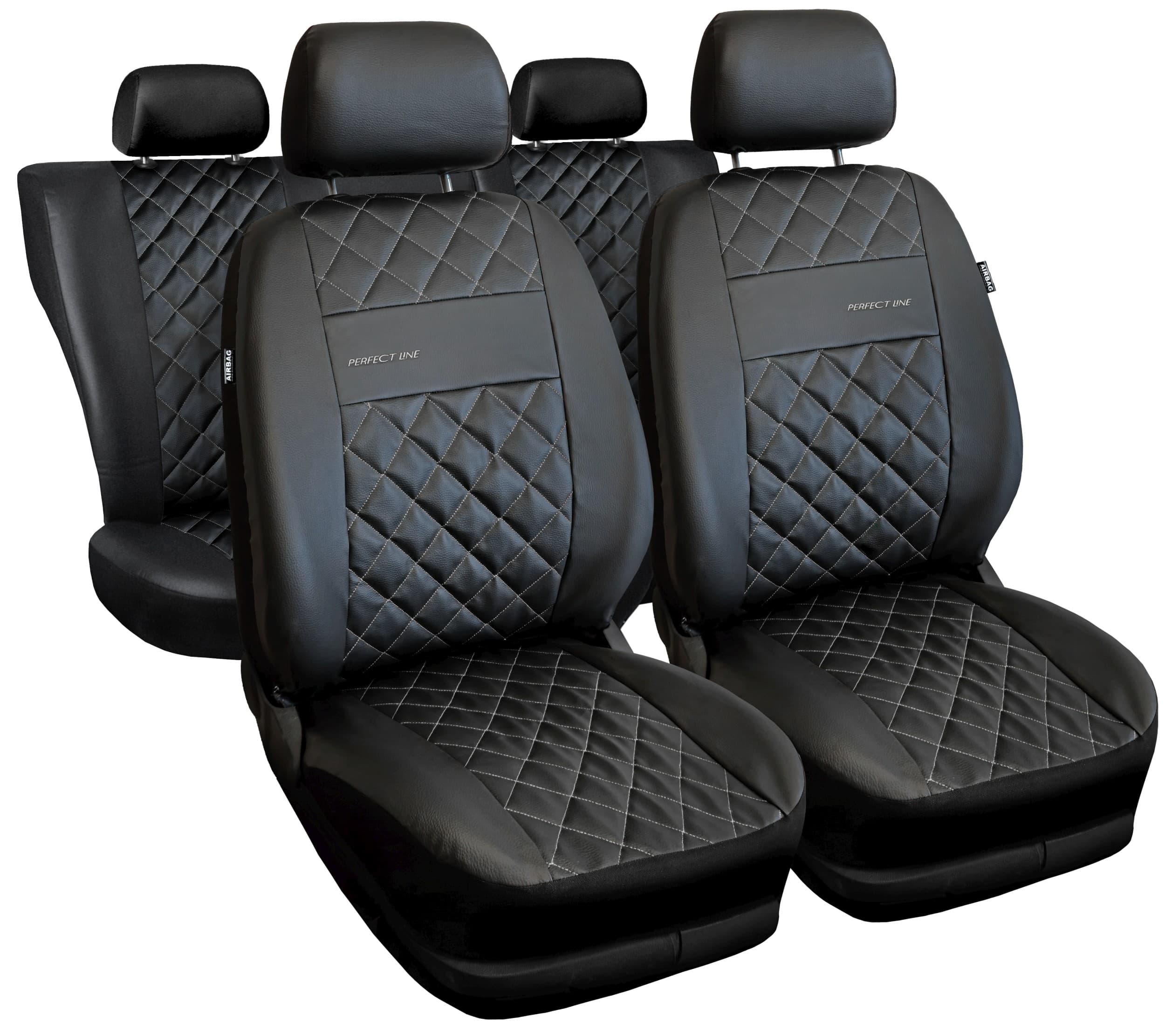 Universal Autositzbezüge Perfect Line Set in Schwarz mit silbernen Nähten