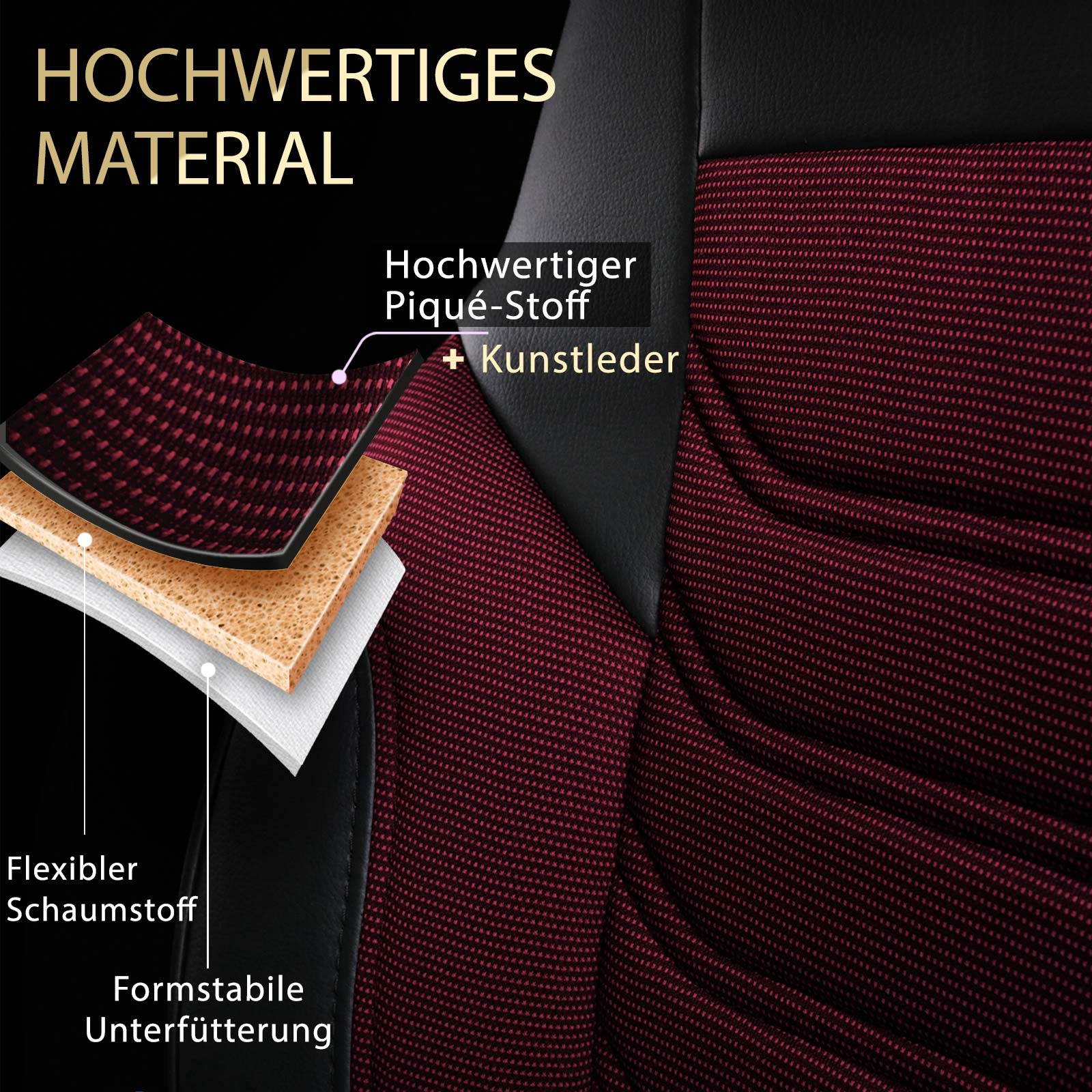Materialdetail der FLORIDA VAN Sitzbezüge – Piqué-Stoff und Kunstleder